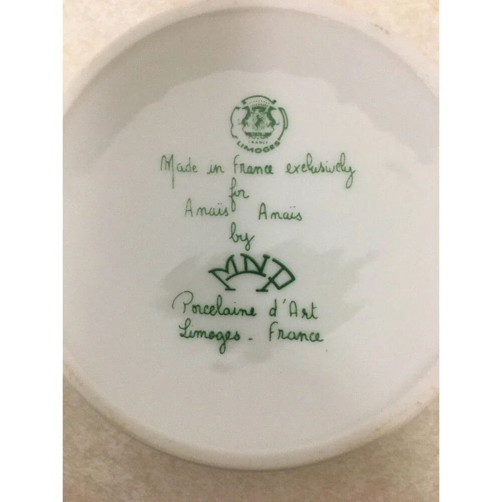VTG Porcelain Trinket Box Anais Anais Limoges France With Pink Green Flowers